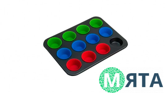 Форма металева Маффини 12 осередків + силіконові форми