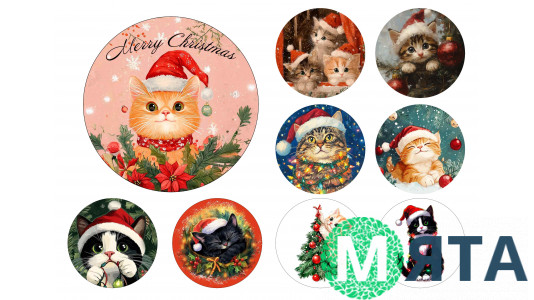 Новорічні коти їстівна картинка для Бенто