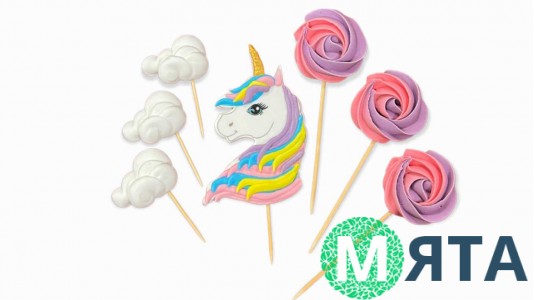 Цукровий декор Єдиноріг з хмаринками