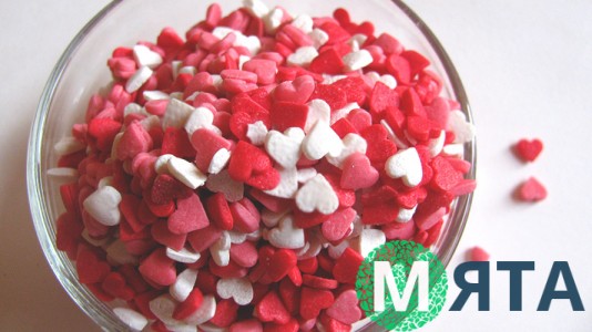 Цукрове посипання Серця №5 червоно-білі-рожеві