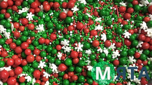 Цукрове посипання Мікс з глянсовими кульками №9. Червоно-зелений