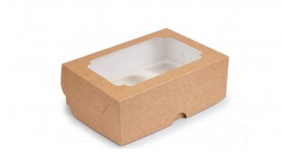 Коробка з віконцем для 6 капкейків, крафт