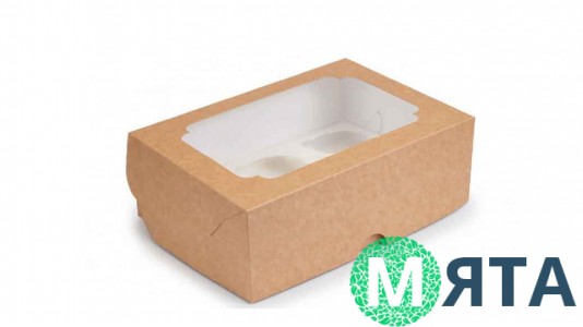 Коробка з віконцем для 6 капкейків, крафт