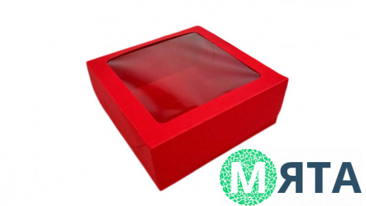 Коробка 15х15х6, Червона з вікном
