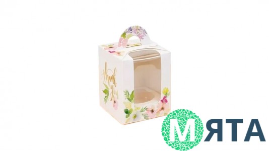 Коробка для 1 капкейка, з ручкою, Квіти