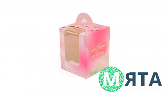 Коробка для 1 капкейка, з ручкою, Рожева