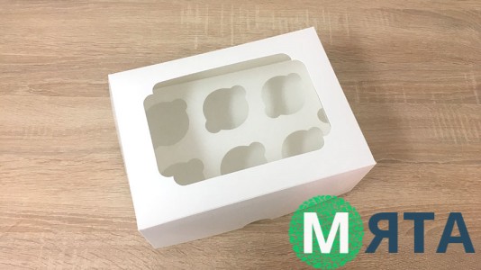 Коробка для 6 капкейків, з віконцем