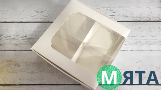 Коробка для десертів 20х20х6 см, біла