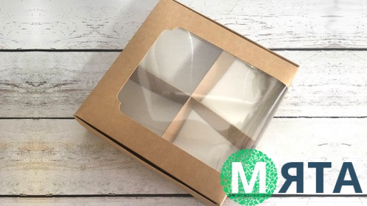 Коробка для десертів 20х20х6 см, крафт