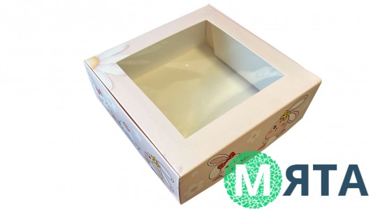 Коробка для десертів 20х20х7 см, Зайчики