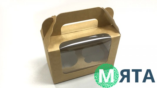 Коробка на 2 капкейки з ручкою, Крафт