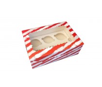 Коробка з віконцем для 6 капкейків, Червона Смужка