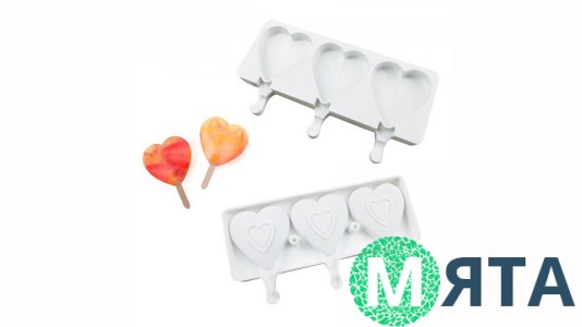 Силіконова форма для морозива Ескімо Серця, 3 шт