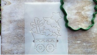 Вирубка + трафарет Візок з Ялинкою