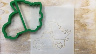 Вирубка + трафарет Машина з ялинкою