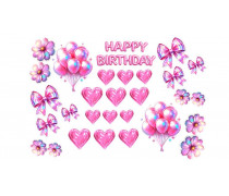 Съедобная картинка Happy Birthday розовая