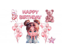 Съедобная картинка Happy Birthday Девочка Свечка