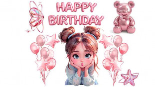 Съедобная картинка Happy Birthday Девочка Свечка