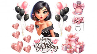 Съедобная картинка Happy Birthday Женщина Свечка