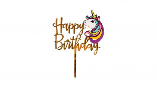 Топпер Happy Birthday с единорогом, акрил Топпер Happy Birthday с единорогом, акрил