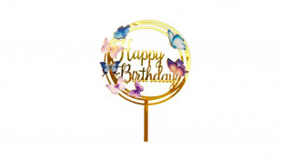 Топпер Happy Birthday с бабочками, акрил Топпер Happy Birthday с бабочками, акрил
